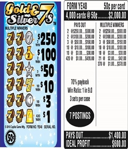 $250 TOP ($1 Bottom) - Form # YE48 Gold & Silver 7's (3-Window)