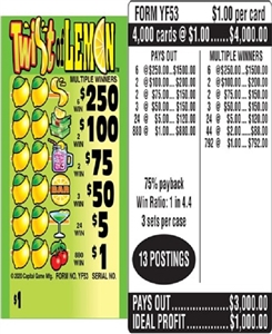 $250 TOP ($1 Bottom) - Form # YF53 Twist Of Lemon (3-Window)