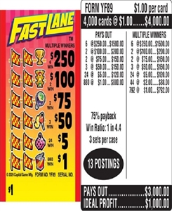 $250 TOP ($1 Bottom) - Form # YF89 Fast Lane (3-Window)