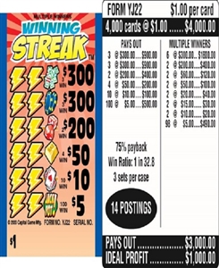 $300 TOP ($5 Bottom) - Form # YJ22 Winning Streak (3-Window)