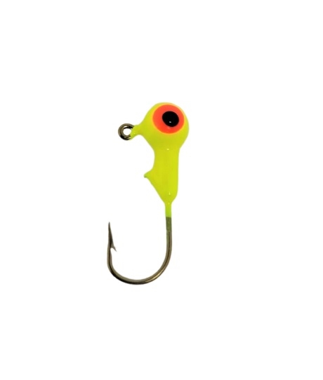 Round Head Jig Head with Eyes 1/16oz Size 4 Bronze Hook - Chartreuse