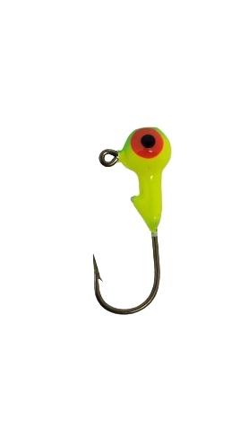 Round Head Jig Head with Eyes 1/16oz Size 4 Bronze Hook - Chartreuse/Green