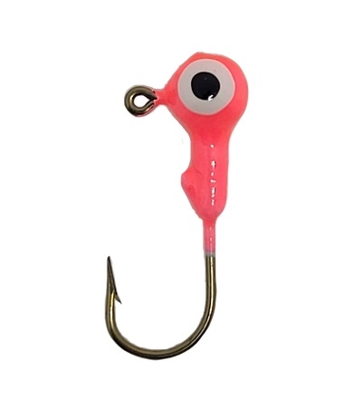 Round Head Jig Head with Eyes 1/16oz Size 4 Bronze Hook - Hot Pink