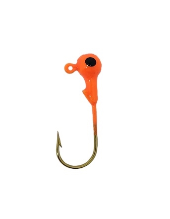 Round Head Jig Heads with Eyes 1/16oz Size 2 Gold Hook - Orange