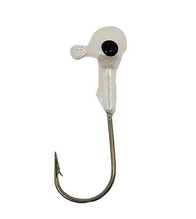 Round Head Jig Head with Eyes 1/8oz Size 2 Bronze Hook - Pearl White