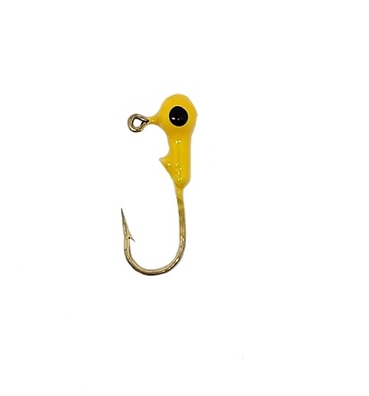 Round Head Jig Head with Eyes 1/32oz Size 6 Gold Hook - Yellow