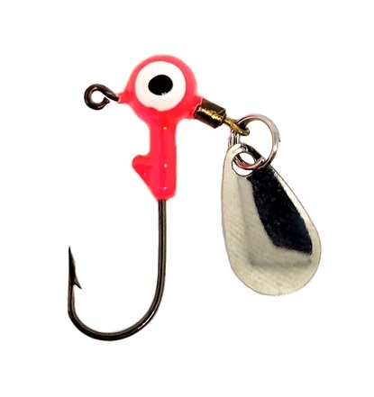 Round Head Spinner Head Jig Head with Eyes 1/16oz Size 4 Bronze Hook - Hot Pink