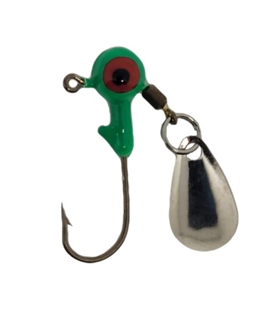 Round Head Spinner Jig Head with Eyes 1/16oz Size 4 Bronze Hook - Green 5pk