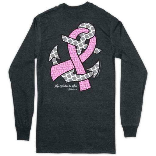 Hope Anchors BC Ribbon w/ Glitter Ink on Long Sleeve - Dark Heather