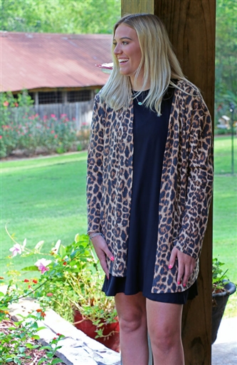 LH Waffle Long Sleeve Cardigan-Solid Leopard