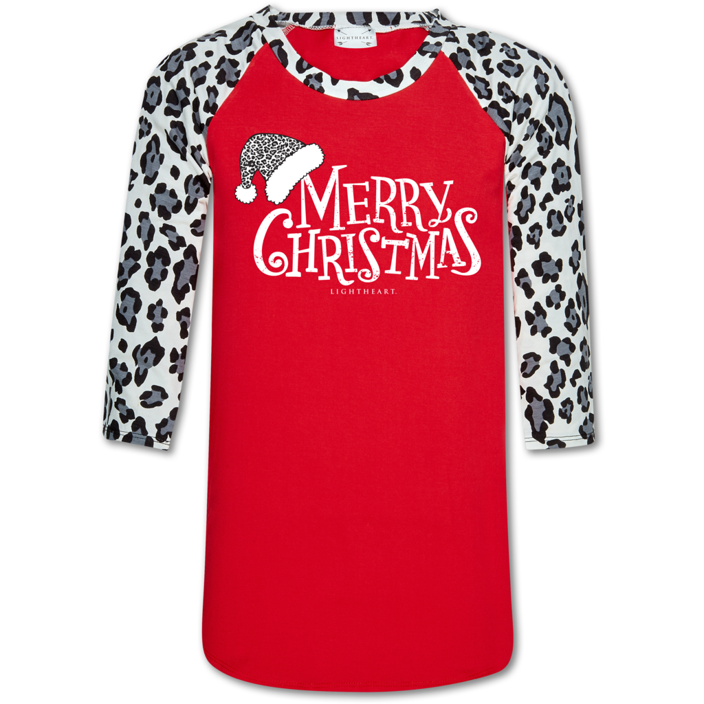 LH Snow Leopard Sleeve/Red Merry Christmas Printed Raglan