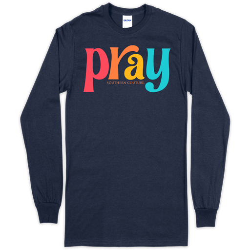 SC Soft Colored Pray front print on LS-Navy