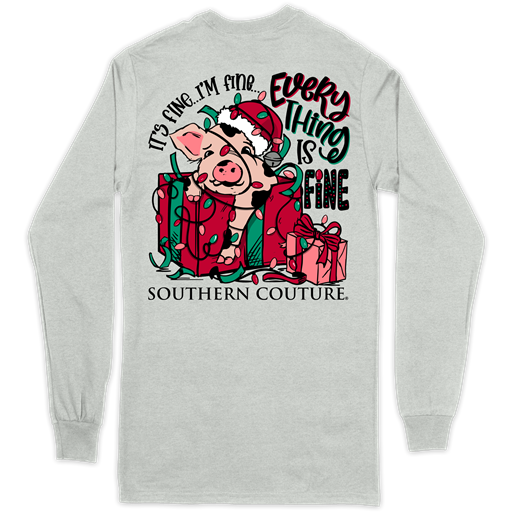 SC Classic It's Fine Christmas Pig on LS-Ash Grey