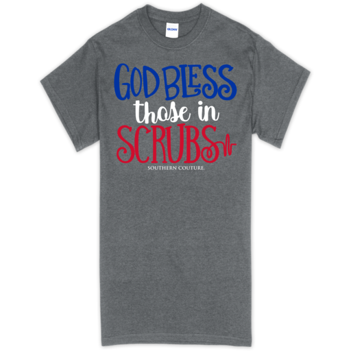 SC Soft God Bless Scrubs Front Print-Graphite Htr.