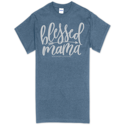 SC Soft Blessed Mama Front Print-Heather Indigo