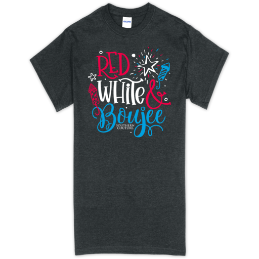 SC Soft Red, White & Boujee front print-Dark Heather