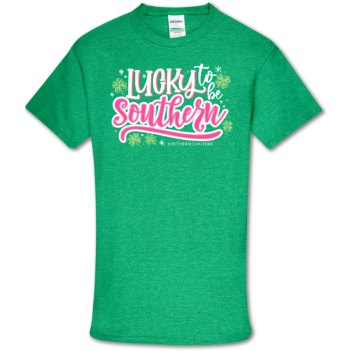 SC Soft Lucky Be Southern front print-Htr Irish Grn