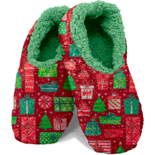 SC Christmas Presents Fuzzy Slippers with Grips