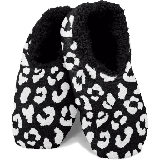 SC Black/White Leopard Fuzzy Slippers with Grips