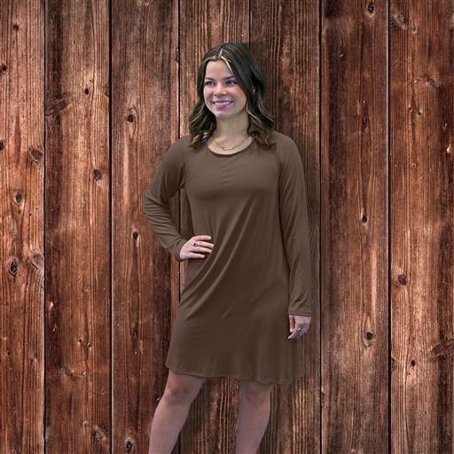 SC Knit Blend T-Shirt Dress in Long Sleeve - Coffee