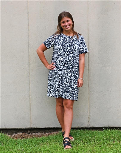 SC Knit Blend T-Shirt Dress-Black/White Leopard