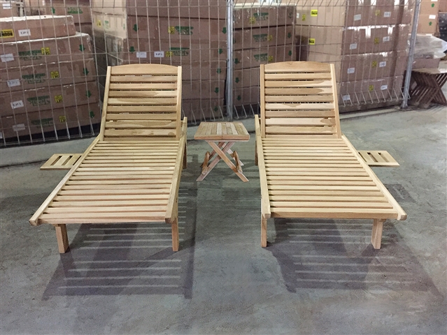 Paris Teak Sun Lounger Set w/ FREE Side Table