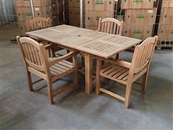 Eden Rectangle Double Extension Teak Table 120cm Regular To 180cm w/ Extension x 95cm Width Set w/ 4 Manchester Arm Chairs