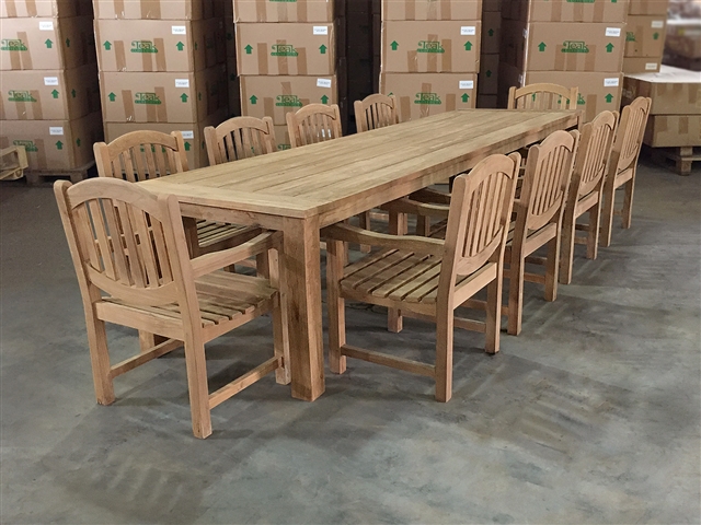 Reclaimed 142" Teak Table SET #000250 w/ 10 Manchester Arm Chairs