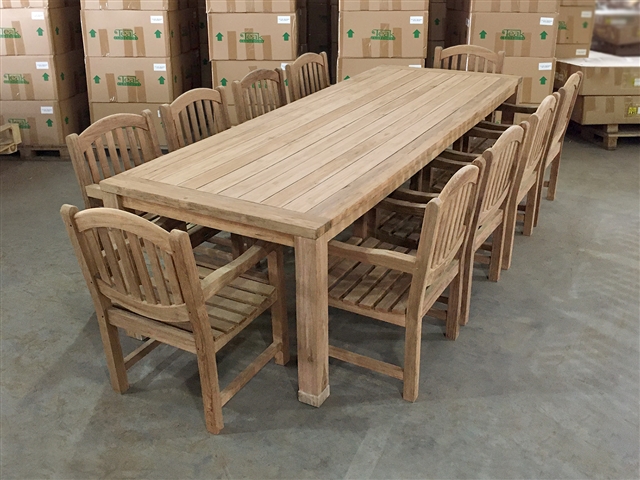 Reclaimed 118" Teak Table SET #555 w/ 10 Manchester Arm Chairs Rustic