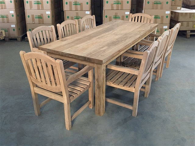 Reclaimed 94" Teak Table SET #440 w/ (8) Manchester Arm Chairs