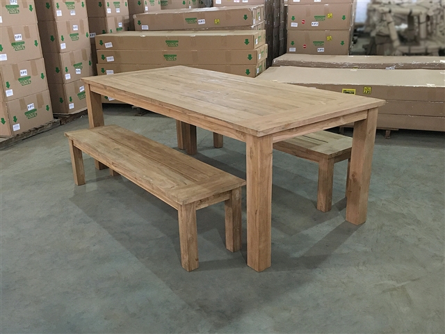 Reclaimed 87" Teak Table SET #625 w/ (2) 170cm/67" BG Backless Benches