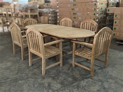 Eden Oval Double Extension Teak Table 180cm Regular To 240cm w/ Extension x 100cm Width Set w/ 6 Tristan Arm Chairs