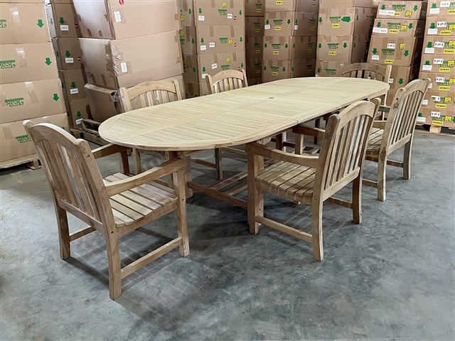 Eden Oval Double Extension Teak Table 200cm Regular To 300cm w/ Extension x 120cm Width Set w/ 6 St. Croix Arm Chairs