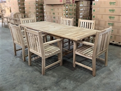 Eden Rectangle Double Extension Teak Table 180cm Regular To 240cm w/ Extension x 100cm Width Set w/ 6 Nottingham Arm Chairs