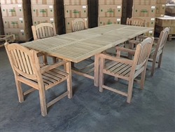 Eden Rectangle Double Extension Teak Table 200cm Regular To 300cm w/ Extension x 120cm Width Set w/ 6 Manchester Arm Chairs