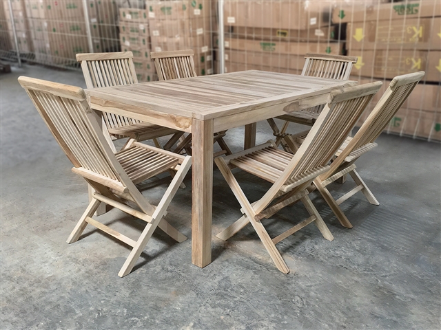 Brenda Teak Rectangle Table 160x90cm Set w/ 6 Shelia Premium Folding Chairs