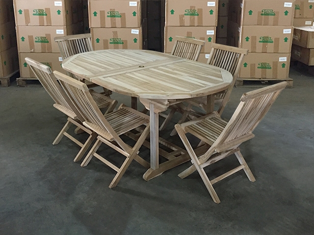 Greystone Oval Double Extension Teak Table Set w/ 6 Shelia Premium Folding Chairs (180cm x 110cm - Extends to 240cm)