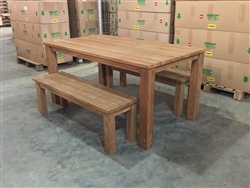Lexington Teak Rectangle Table 165x90cm Set w/ (2) Beaumont Teak Backless Bench