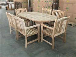 Suwawal Oval Extension Teak Table Set w/ 6 Bawu Arm Chairs (180cm x 100cm - Extends to 240cm)