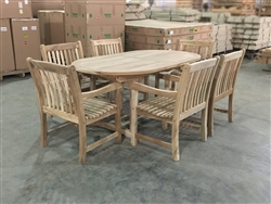 Suwawal Oval Extension Teak Table Set w/ 6 Boma Arm Chairs (180cm x 100cm - Extends to 240cm)