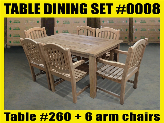 Reclaimed 63" Teak Table SET #0008 w/ 6 Manchester Arm Chairs
