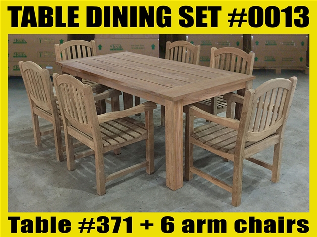 Reclaimed 71" Teak Table SET #0013 w/ 6 Manchester Arm Chairs