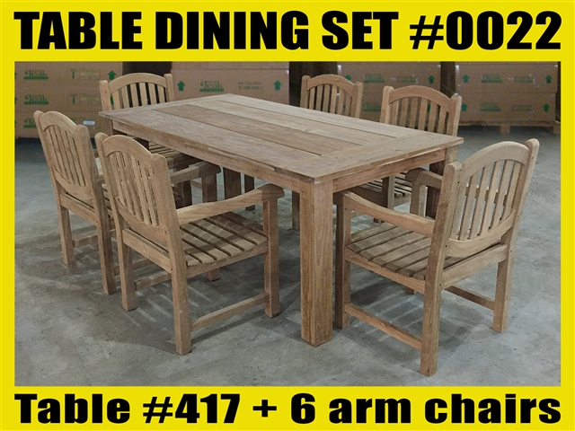 Reclaimed 79" Teak Table SET #0022 w/ 6 Manchester Arm Chairs