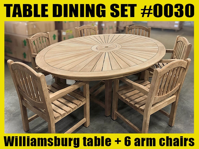 Williamsburg Oval Teak Dining Table SET #0030 w/ 6 Manchester Arm Chairs