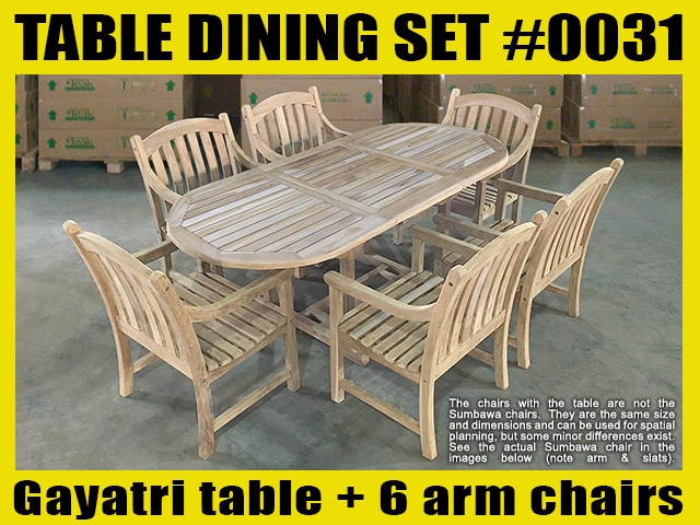 Gayatri Oval Extension Teak Table 180cm x 100cm - Extendable To 240cm SET #0031 w/ 6 Sumbawa Arm Chairs