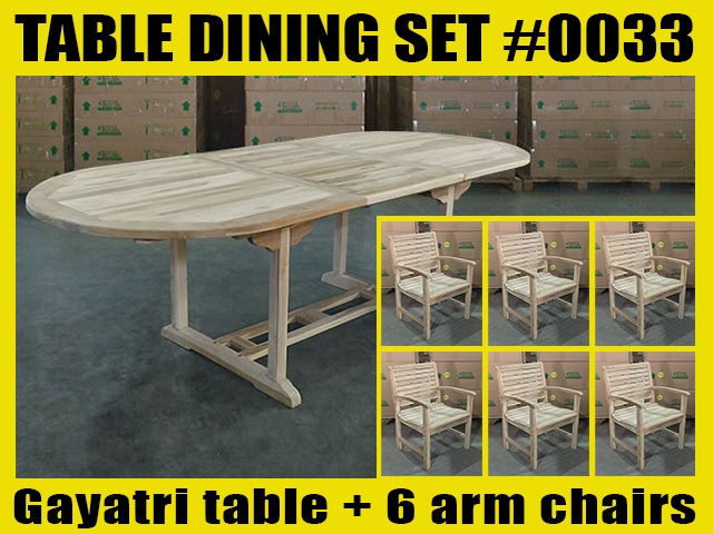 Gayatri Oval Extension Teak Table 180cm x 100cm - Extendable To 240cm SET #0033 w/ 6 Palu Arm Chairs