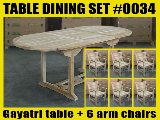 Gayatri Oval Extension Teak Table 150cm x 90cm - Extendable To 200cm SET #0034 w/ 6 Palu Arm Chairs