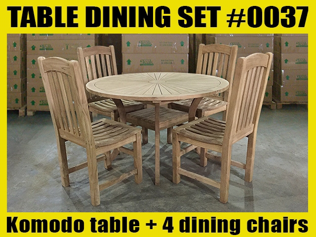 47" Komodo Teak Round Table SET w/ 4 Menur Dining Chairs