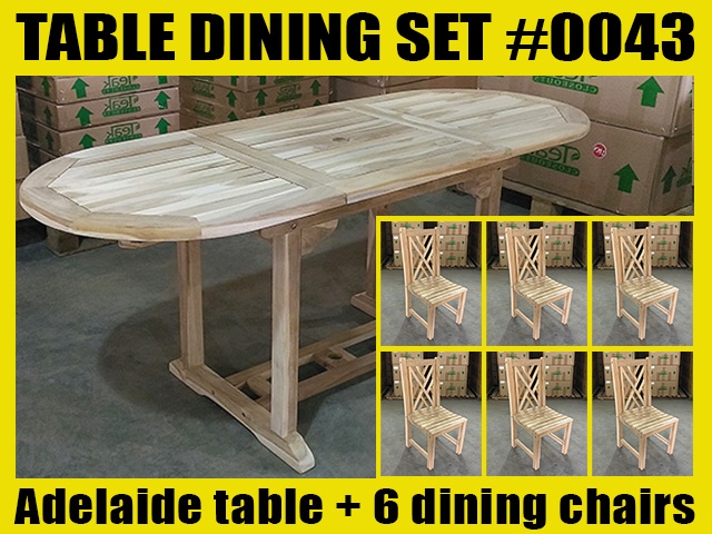 Adelaide Oval Extension Teak Table 120cm x 70cm - Extendable To 180cm SET #0043 w/ 6 Middleton Dining Chairs