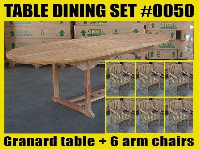 Granard Oval Extension Teak Table 180cm x 100cm - Extendable To 240cm SET #0050 w/ 6 Manchester Arm Chairs